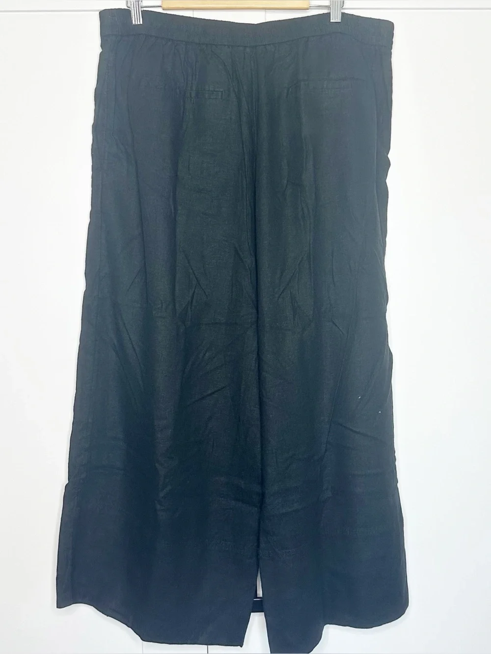 Banana Republic ANYDAY WIDE-LEG HIGH-RISE LINEN-BLEND CROPPED PANT XL Black